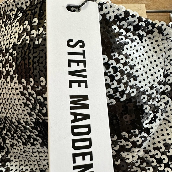 Steve Madden Reta Black White Sequin Embellished Strapless Mini Dress Size 2 NWT - Picture 5 of 6